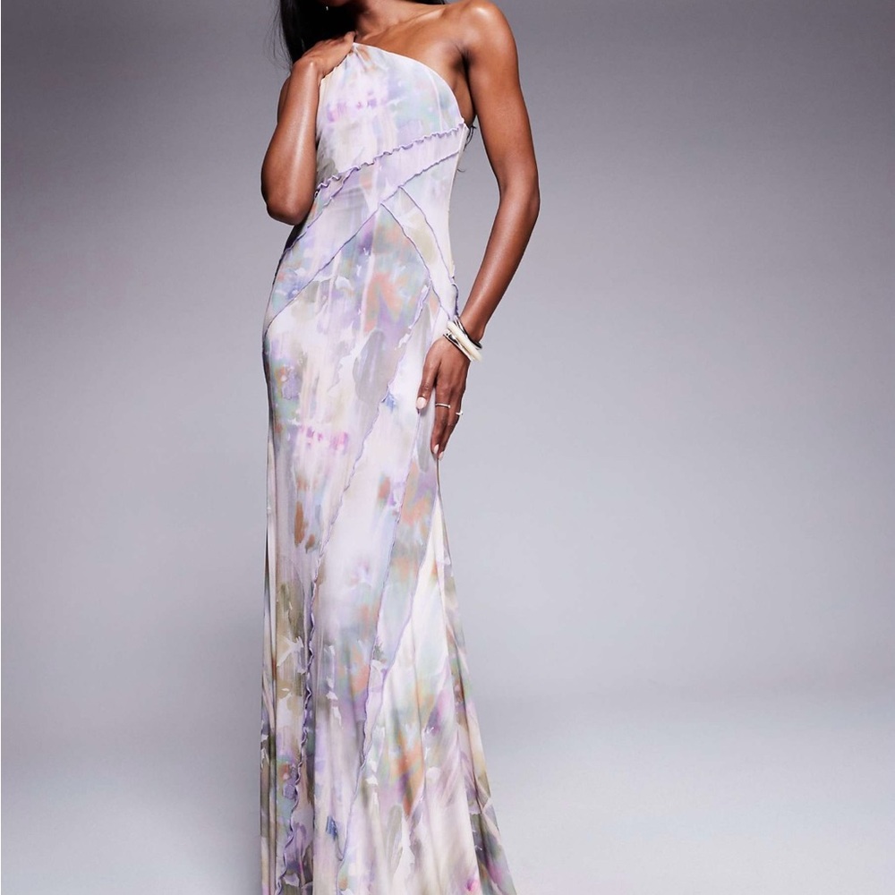 ASOS One-Shoulder Pastel Watercolor Maxi Dress